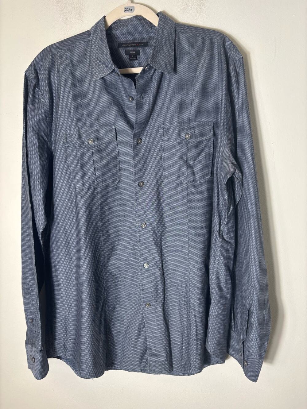 Men's JohnVarvatos Blue Printed Long SLeeve "Luxe" Shirt Sz L